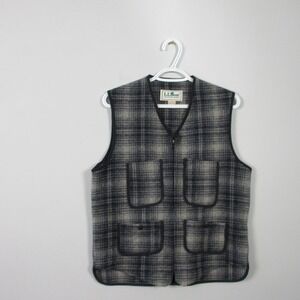 LL Bean Vintage Made in USA Plaid Zip Up Vest Women S Gray Wool Heritage 388